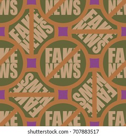 Conceptual seamless pattern with logo fake news. Global problems of humanity.