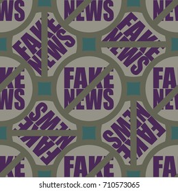 Conceptual seamless pattern with logo fake news. Global problems of humanity.