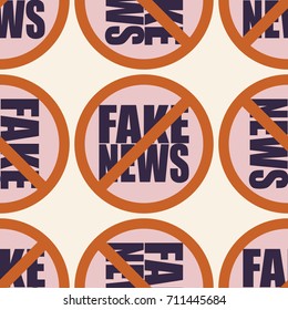 Conceptual seamless pattern with logo fake news. Global problems of humanity.