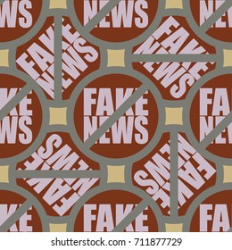 Conceptual seamless pattern with logo fake news. Global problems of humanity.