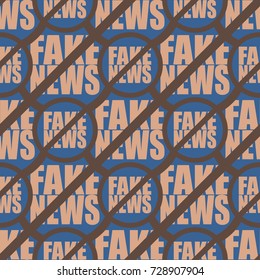 Conceptual seamless pattern with logo fake news. Global problems of humanity.