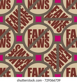 Conceptual seamless pattern with logo fake news. Global problems of humanity.