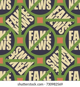 Conceptual seamless pattern with logo fake news. Global problems of humanity.