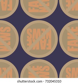 Conceptual seamless pattern with logo fake news. Global problems of humanity.