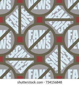 Conceptual seamless pattern with logo fake news. Global problems of humanity.