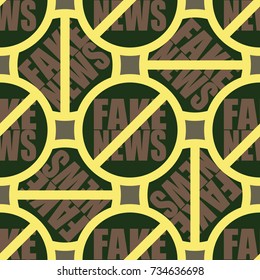 Conceptual seamless pattern with logo fake news. Global problems of humanity.