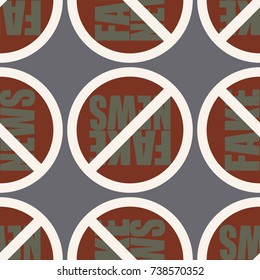 Conceptual seamless pattern with logo fake news. Global problems of humanity.