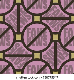Conceptual seamless pattern with logo fake news. Global problems of humanity.