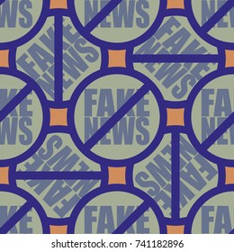 Conceptual seamless pattern with logo fake news. Global problems of humanity.