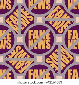 Conceptual seamless pattern with logo fake news. Global problems of humanity.