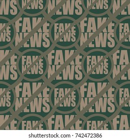 Conceptual seamless pattern with logo fake news. Global problems of humanity.