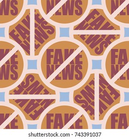Conceptual seamless pattern with logo fake news. Global problems of humanity.
