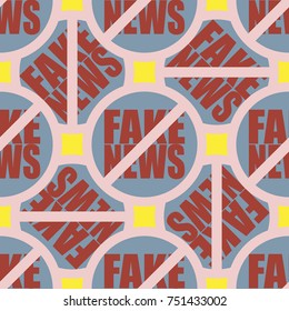 Conceptual seamless pattern with logo fake news. Global problems of humanity.