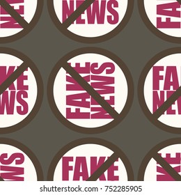 Conceptual seamless pattern with logo fake news. Global problems of humanity.