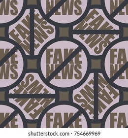 Conceptual seamless pattern with logo fake news. Global problems of humanity.