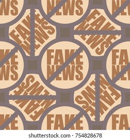 Conceptual seamless pattern with logo fake news. Global problems of humanity.