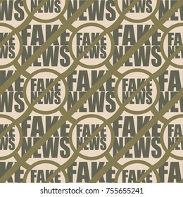 Conceptual seamless pattern with logo fake news. Global problems of humanity.