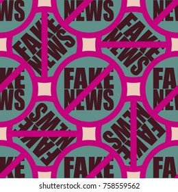 Conceptual seamless pattern with logo fake news. Global problems of humanity.