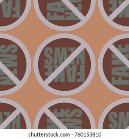 Conceptual seamless pattern with logo fake news. Global problems of humanity.