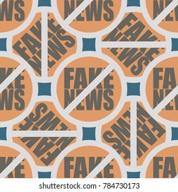 Conceptual seamless pattern with logo fake news. Global problems of humanity.
