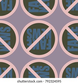 Conceptual seamless pattern with logo fake news. Global problems of humanity.