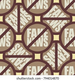 Conceptual seamless pattern with logo fake news. Global problems of humanity.