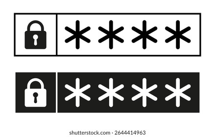 Símbolo de segurança conceitual com um cadeado estilizado com entrada de senha. Desbloqueie a segurança digital digitando uma senha. Ilustrações vetoriais EPS10