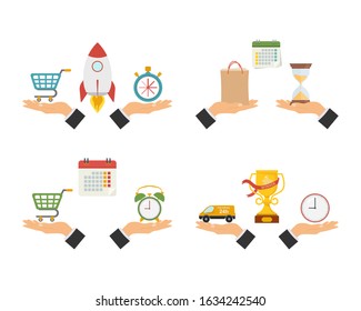 Conceptual set express delivery service, fast delivery.