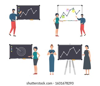 Conceptual set of goal achievement, lecturer and black board.