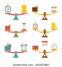 Conceptual set money and time balance on the scale. 