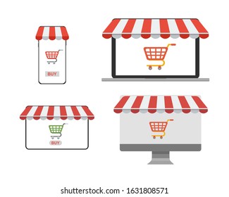 Conceptual set of purchase in an online store through a gadget.