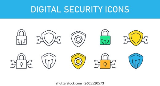 Conceptual signs of Digital security. Isolated Vector illustration