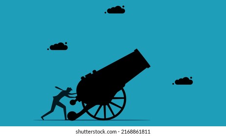 Conceptual silhouettes of war. Thousands of cannons. vector illustration