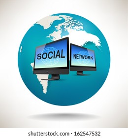 Conceptual social networking computer and globe vector design