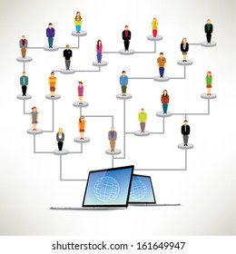 Conceptual social networking people with computer vector design