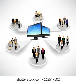 Conceptual social networking people with computer vector design