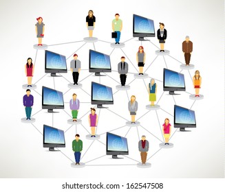 Conceptual social networking people with computer vector design