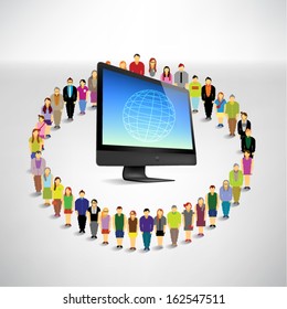 Conceptual social networking people with computer vector design