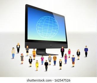 Conceptual social networking people with computer vector design