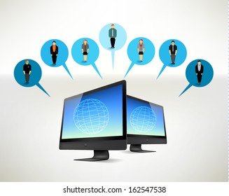Conceptual social networking people with computer vector design