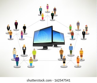 Conceptual social networking people with computer vector design