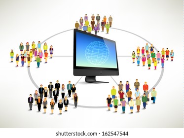 Conceptual social networking people with computer vector design