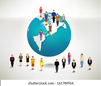 Conceptual social networking people with globe vector design