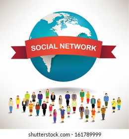 Conceptual social networking people with globe vector design