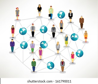Conceptual social networking people with globe vector design
