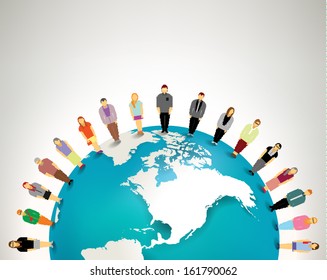 Conceptual social networking people with globe vector design