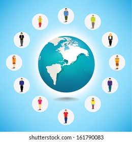 Conceptual social networking people with globe vector design