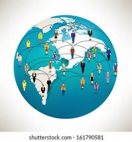 Conceptual social networking people with globe vector design