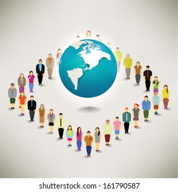 Conceptual social networking people with globe vector design