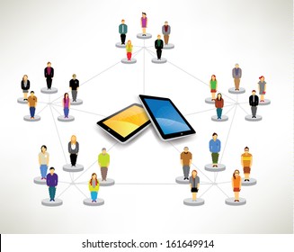Conceptual social networking people with tablet vector design